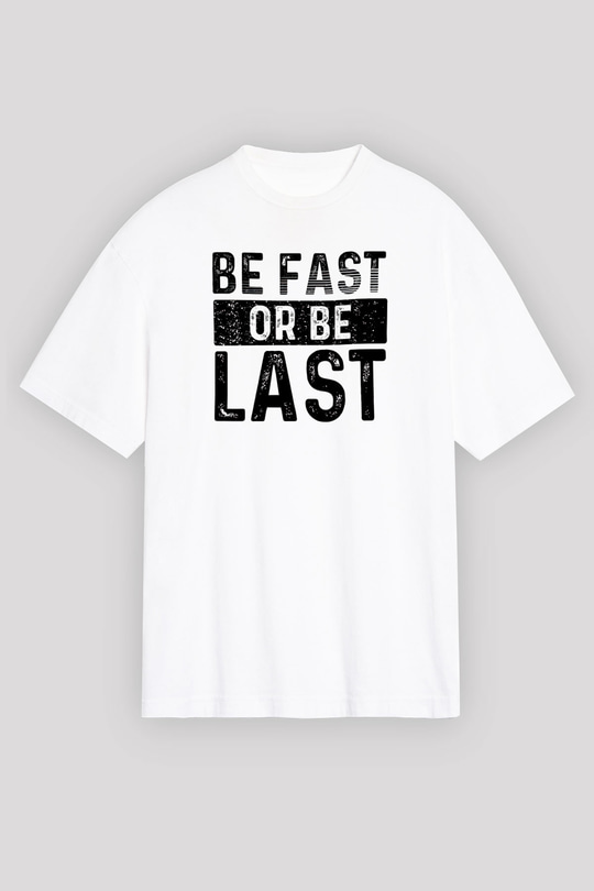 Maraton Baskılı Unisex Beyaz Oversize Tişört - Tshirt