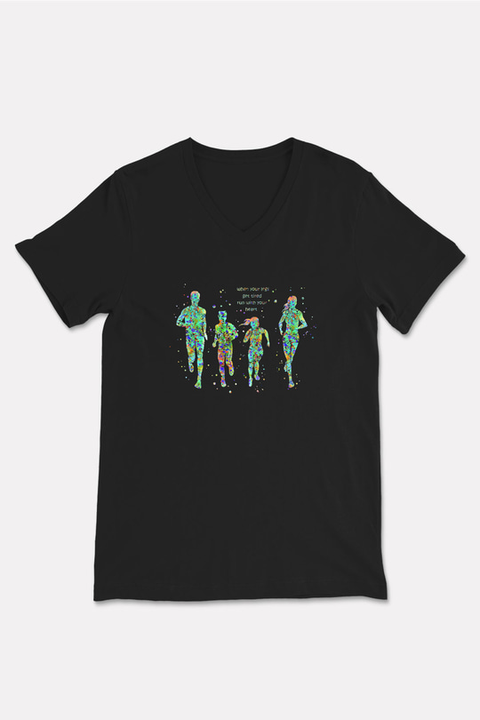 Maraton - Marathon Baskılı Unisex Siyah V Yaka Tişört