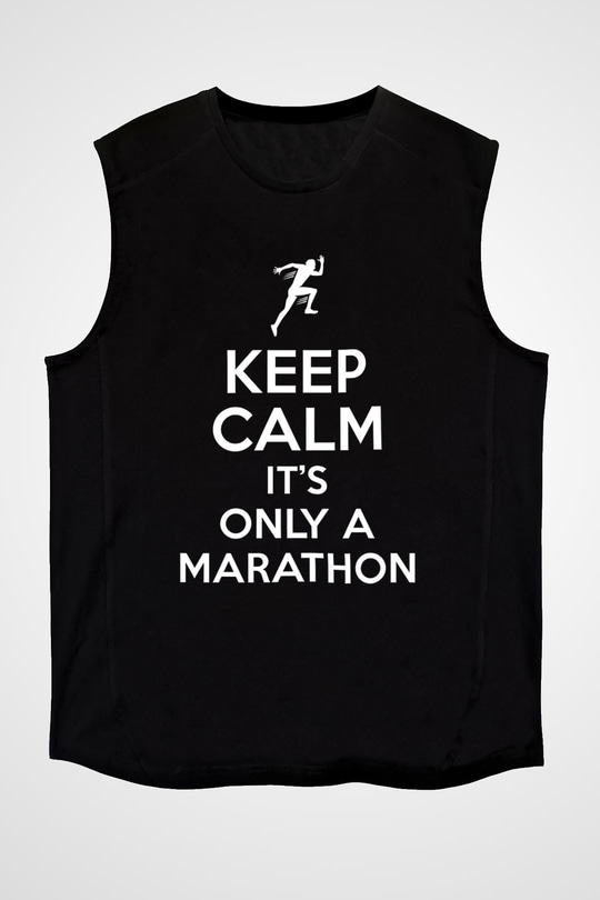 Maraton - Marathon Baskılı Unisex Siyah Kolsuz Tişört