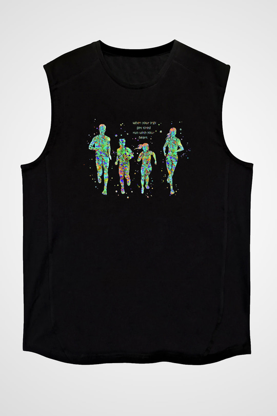 Maraton - Marathon Baskılı Unisex Siyah Kolsuz Tişört