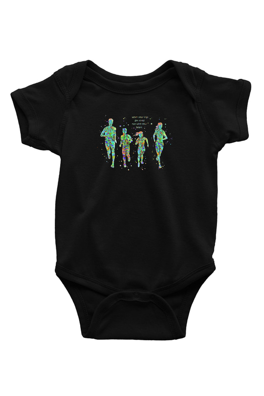 Maraton - Marathon Baskılı Unisex Siyah Bebek Body - Zıbın