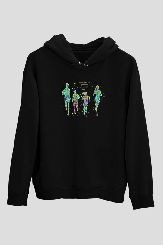 Maraton - Marathon Baskılı Unisex Siyah Hoodie