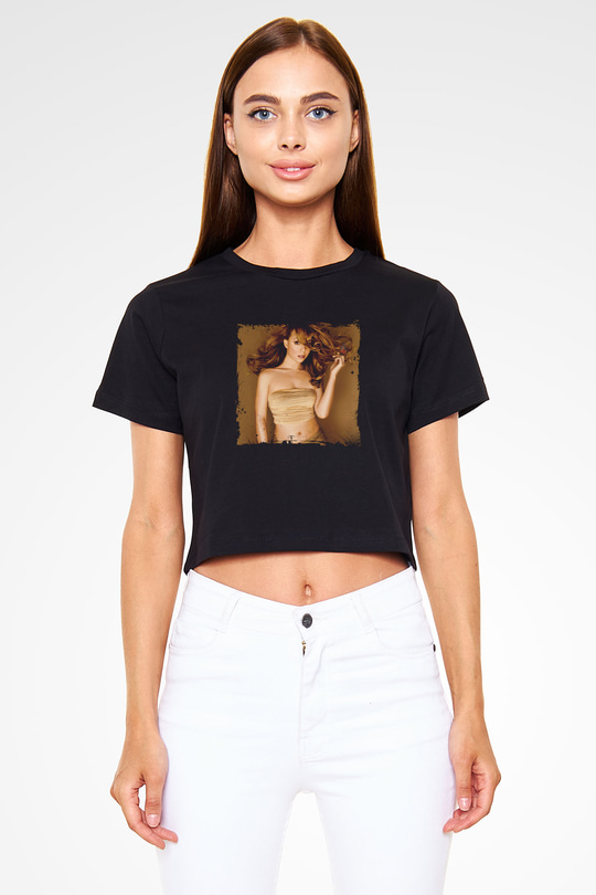 Mariah Carey Baskılı Crop Top Siyah Kadın Tişört