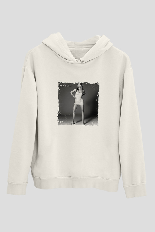 Mariah Carey Baskılı Unisex Beyaz Kapüşonlu Sweatshirt