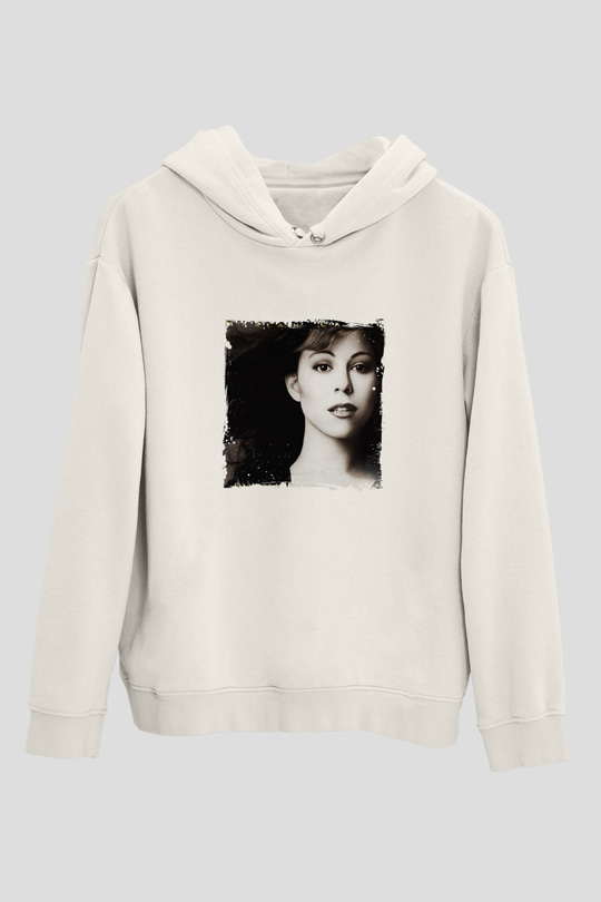 Mariah Carey Baskılı Unisex Beyaz Kapüşonlu Sweatshirt