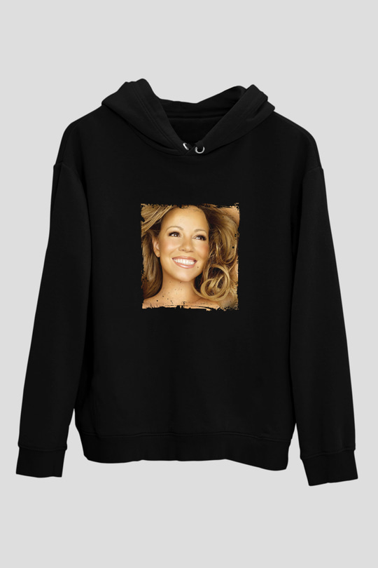 Mariah Carey Baskılı Unisex Siyah Hoodie