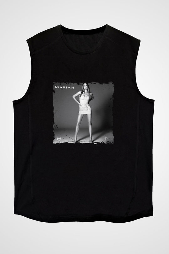 Mariah Carey Baskılı Unisex Siyah Kolsuz Tişört