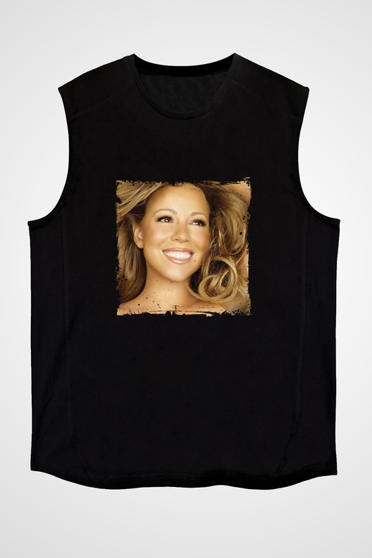Mariah Carey Baskılı Unisex Siyah Kolsuz Tişört