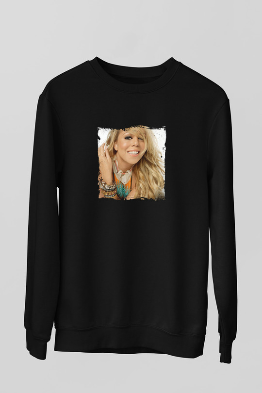Mariah Carey Baskılı Unisex Siyah Sweatshirt