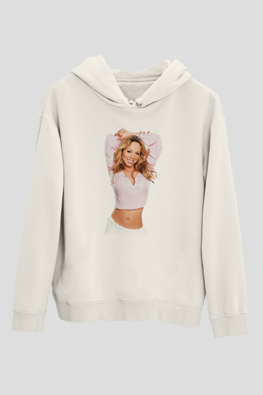 Mariah Carey Beyaz Unisex Kapşonlu Sweatshirt