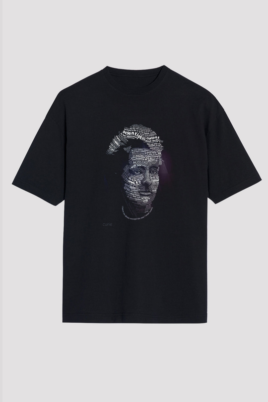 Marie Curie Tipografi Baskılı Unisex Oversize Tişört - Tshirt