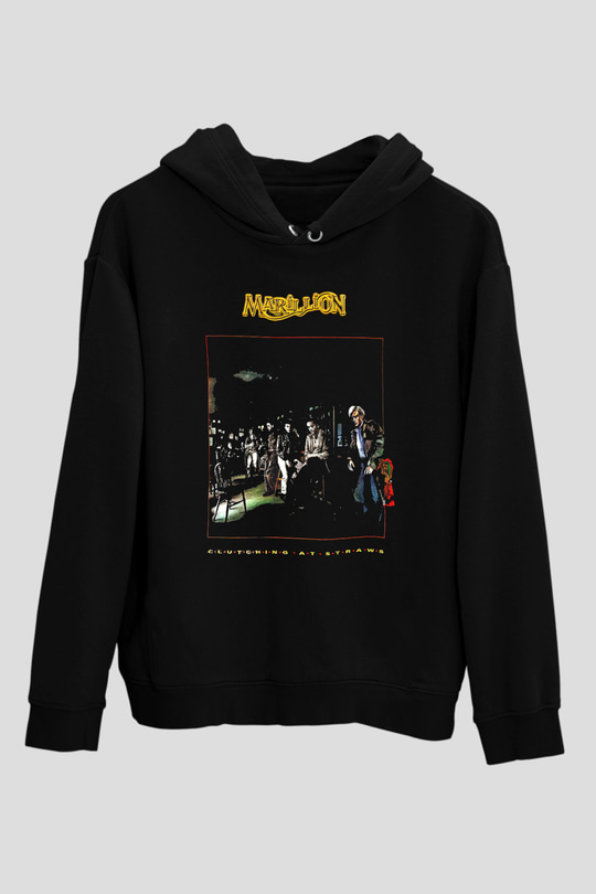 Marillion Baskılı Unisex Siyah Kapüşonlu Sweatshirt