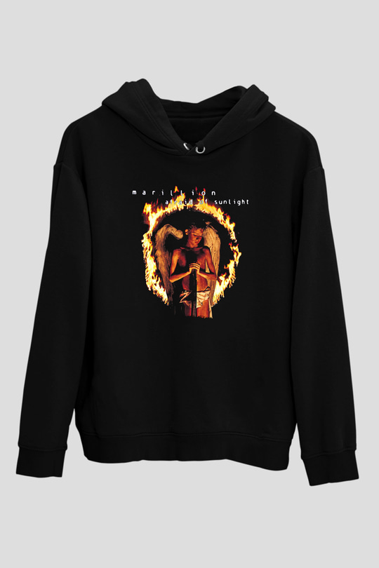 Marillion Baskılı Unisex Siyah Kapüşonlu Sweatshirt