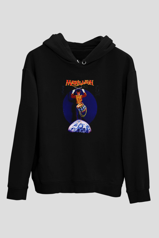 Marillion Baskılı Unisex Siyah Kapüşonlu Sweatshirt