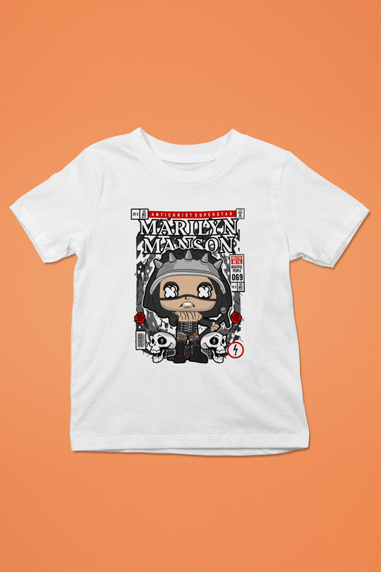 Marilyn Manson Baskılı Unisex Beyaz Çocuk Tişört