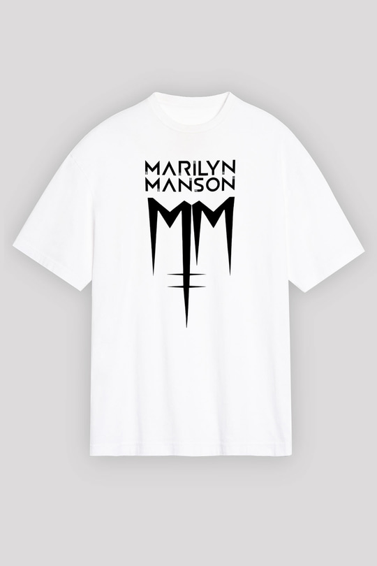 Marilyn Manson Beyaz Unisex Oversize Tişört T-Shirt