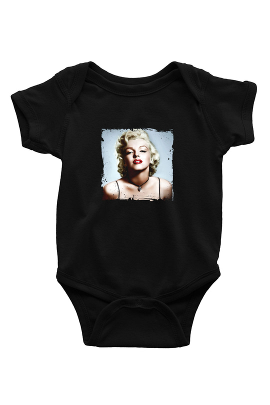 Marilyn Monroe Baskılı Unisex Siyah Bebek Body - Zıbın