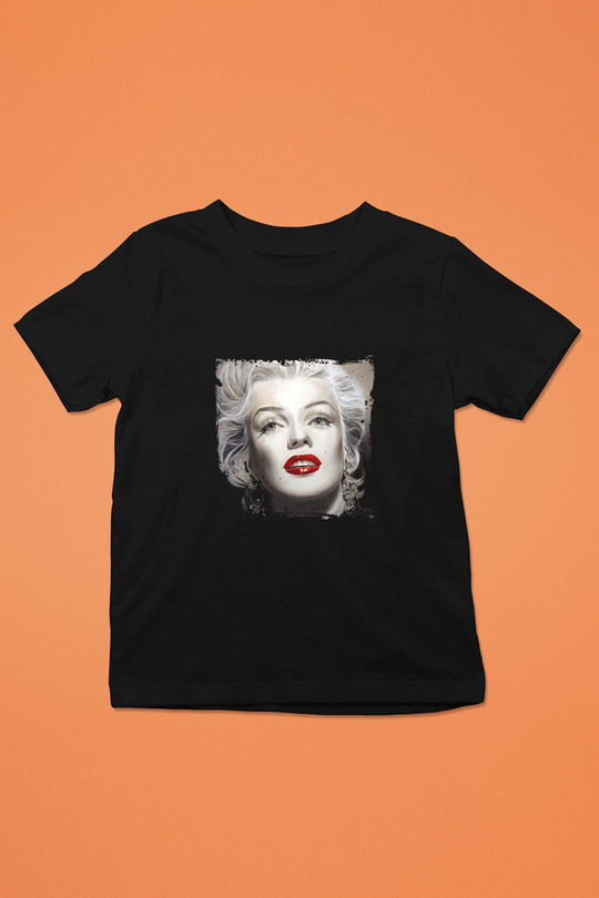 Marilyn Monroe Baskılı Unisex Siyah Çocuk Tişört