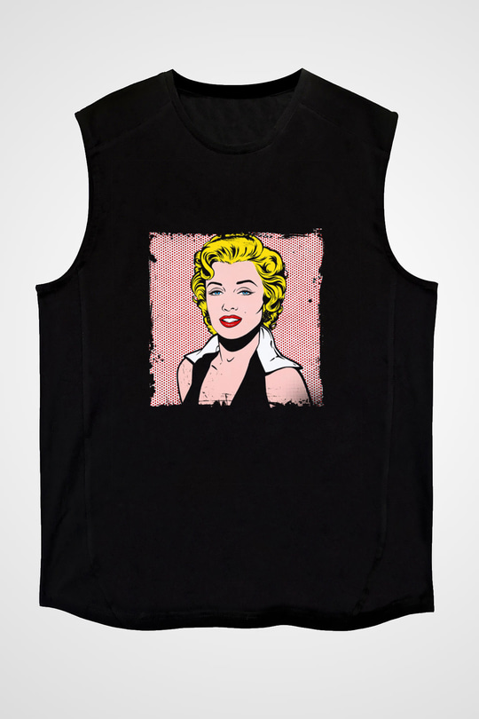 Marilyn Monroe Baskılı Unisex Siyah Kolsuz Tişört
