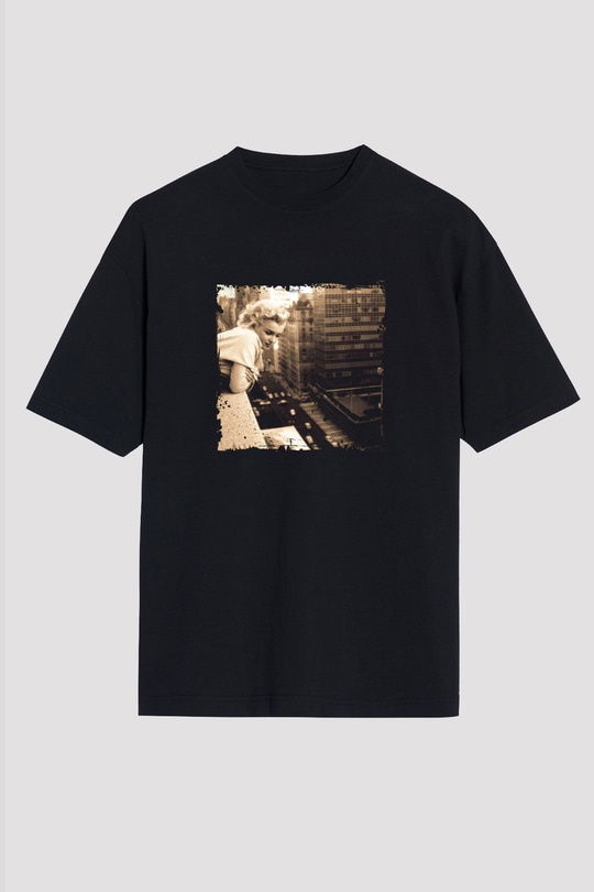Marilyn Monroe Baskılı Unisex Siyah Oversize Tişört