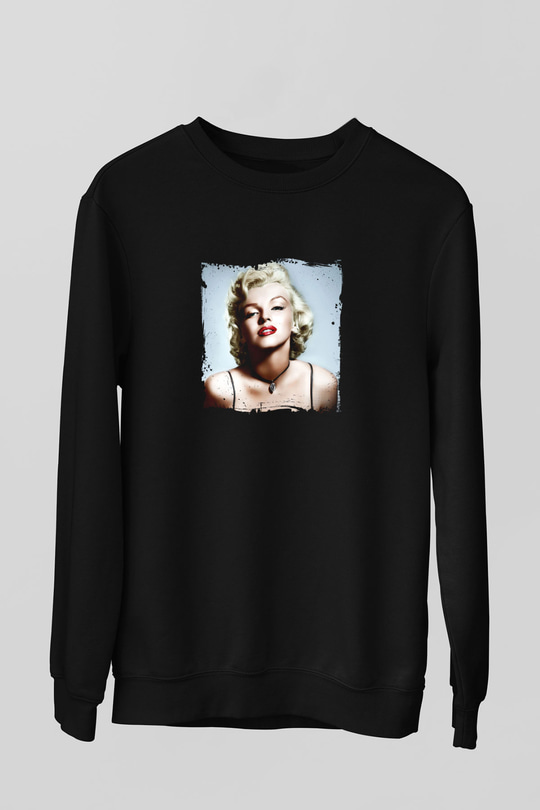 Marilyn Monroe Baskılı Unisex Siyah Sweatshirt