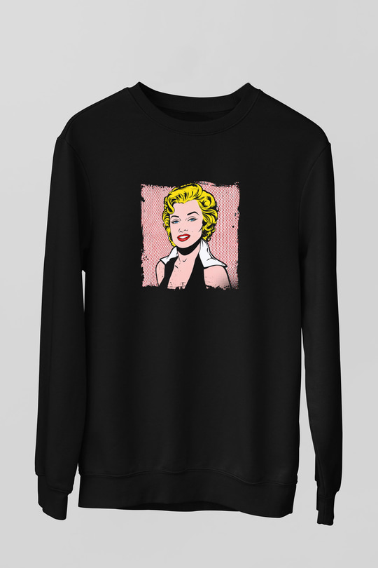 Marilyn Monroe Baskılı Unisex Siyah Sweatshirt