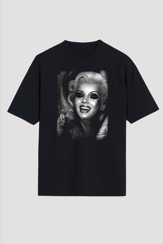 Marilyn Monroe Siyah Unisex Oversize Tişört T-Shirt