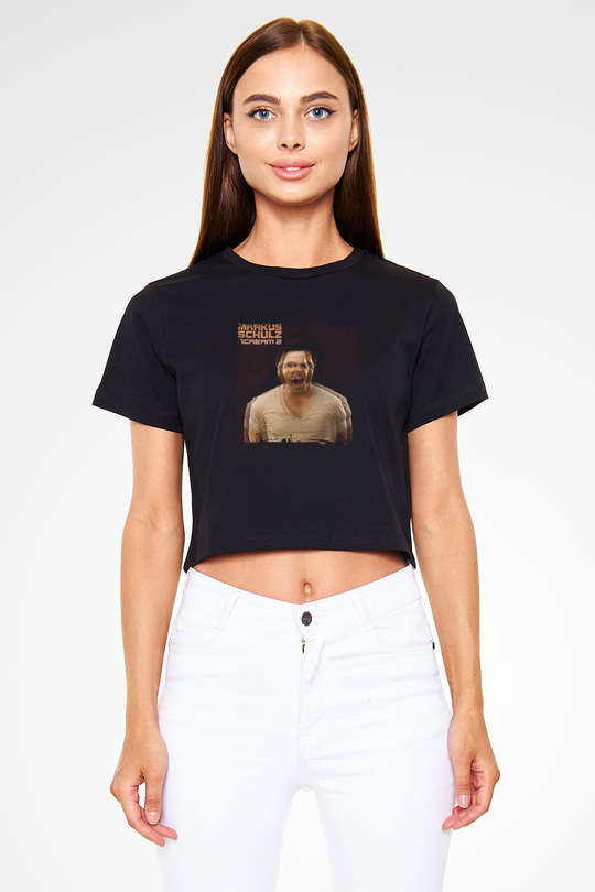 Markus Schulz Baskılı Crop Top Siyah Kadın Tişört