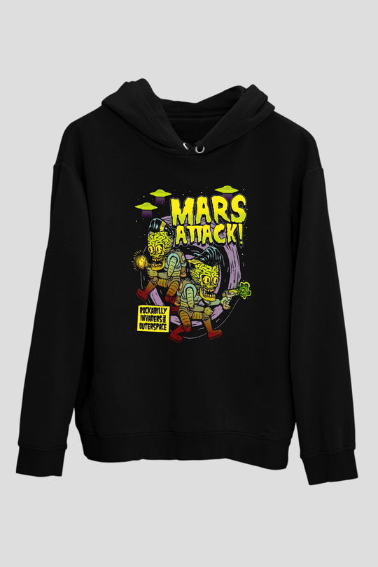 Mars Attacks Siyah Unisex Hoodie