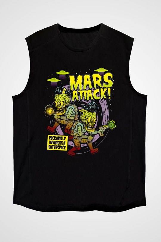 Mars Attacks Siyah Unisex  Kolsuz Tişört