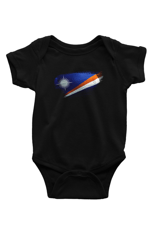 Marshall Adaları - Marshall İslands Bayrağı Baskılı Unisex Siyah Bebek Body - Zıbın