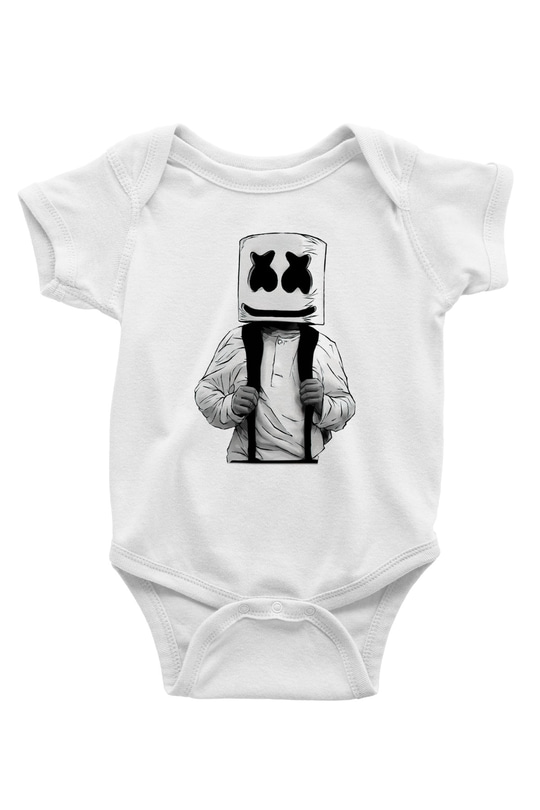 Marshmello Baskılı Beyaz Unisex Bebek Body - Zıbın