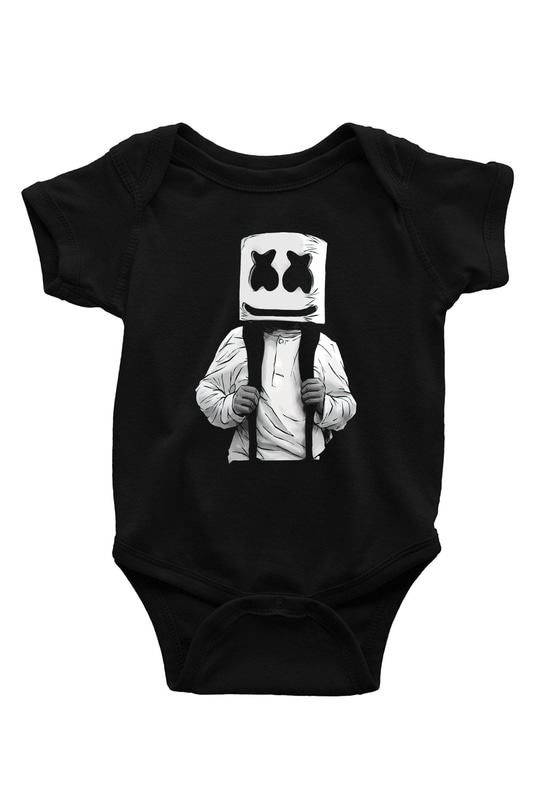 Marshmello Baskılı Siyah Bebek Body - Zıbın