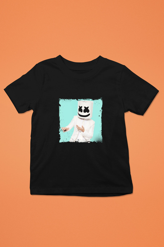 Marshmello Baskılı Unisex Siyah Çocuk Tişört