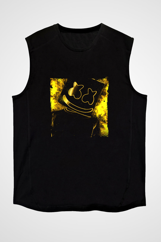 Marshmello Baskılı Unisex Siyah Kolsuz Tişört