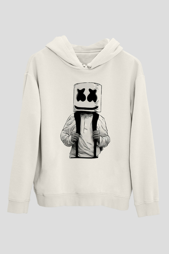 Marshmello Beyaz Unisex Kapşonlu Sweatshirt