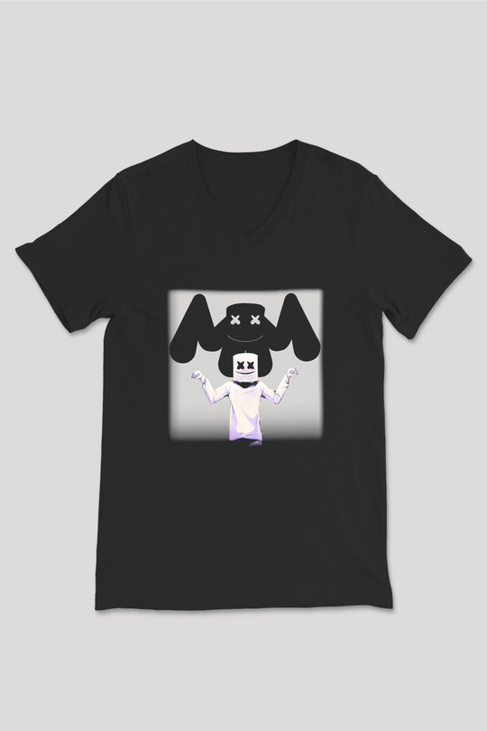 Marshmello Siyah Unisex V Yaka Tişört T-Shirt