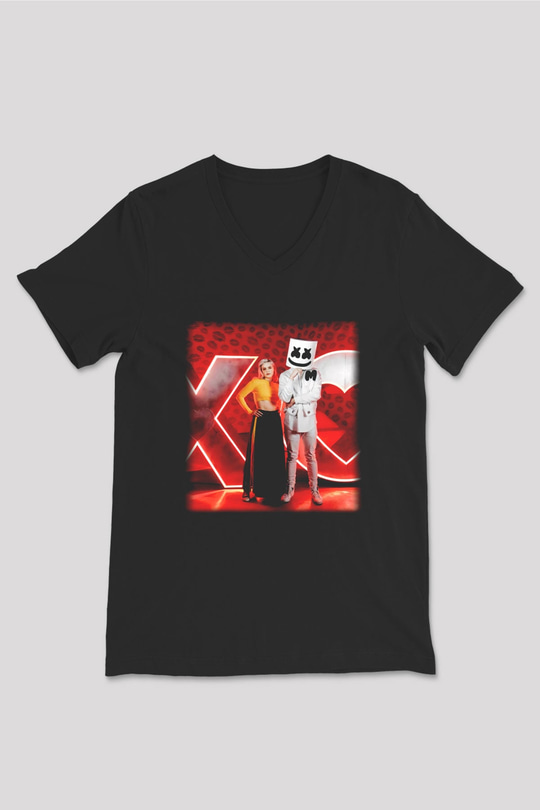 Marshmello Siyah Unisex V Yaka Tişört T-Shirt