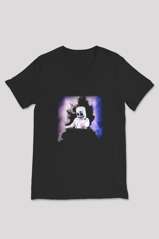 Marshmello Siyah Unisex V Yaka Tişört T-Shirt