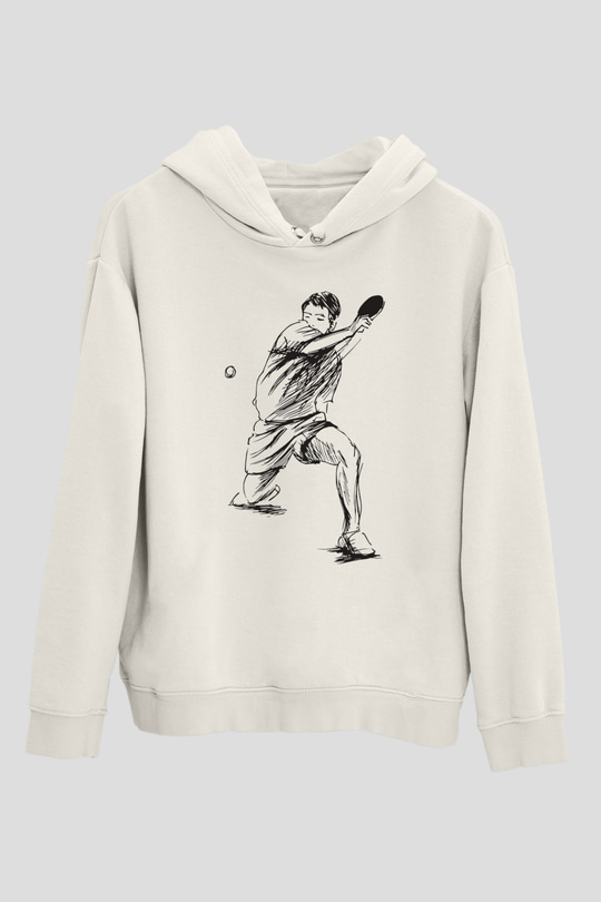 Masa tenisi Beyaz Unisex Kapüşonlu Sweatshirt