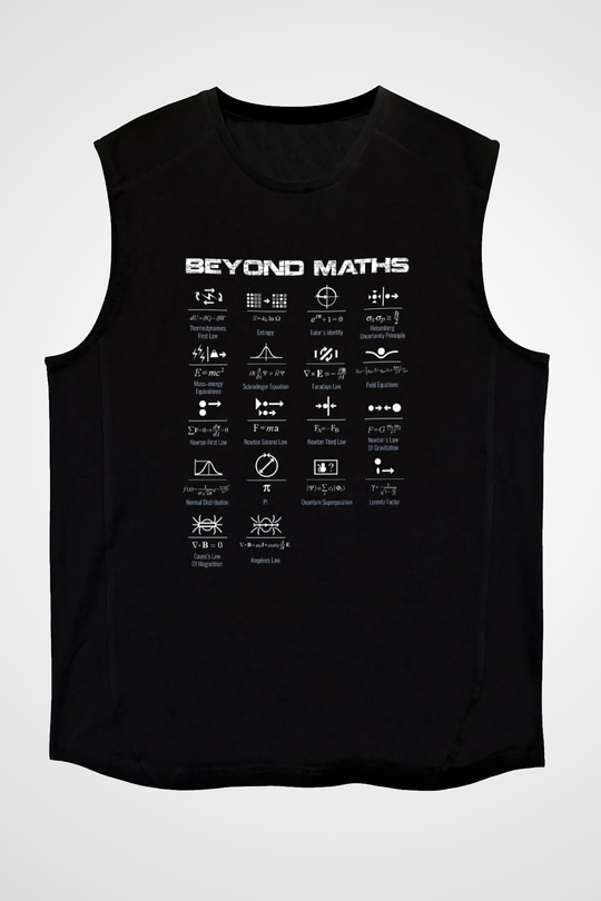Matematiğin Ötesinde Baskılı Unisex Kolsuz Siyah Tişört - Tshirt