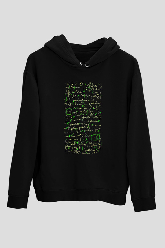 Matematik Fizik Formülleri  Baskılı Unisex Siyah Hoodie