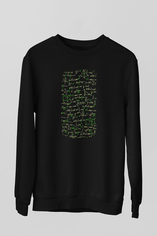 Matematik Fizik Formülleri  Baskılı Unisex Siyah Sweatshirt