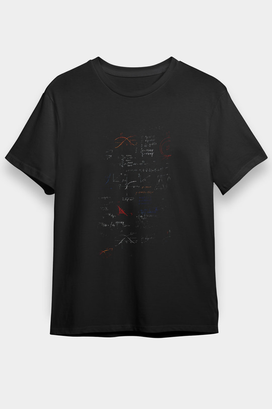 Matematik Fonksiyon Grafikleri Baskılı Unisex Siyah Tişört