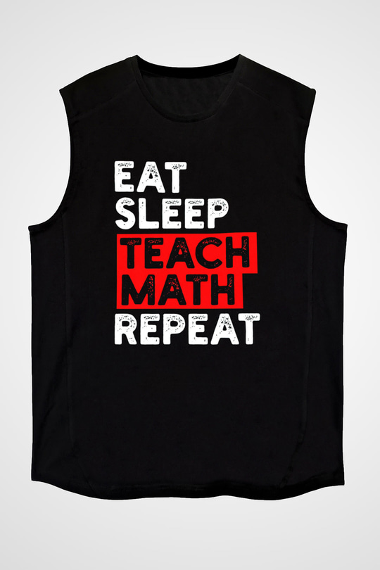 Matematik Öğretmeni Baskılı Unisex Kolsuz Siyah Tişört - Tshirt