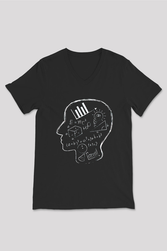 Matematikçi Siyah Unisex V Yaka Tişört T-Shirt