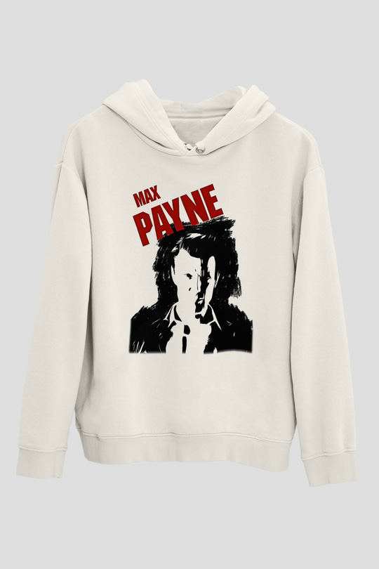 Max Payne Baskılı Beyaz Unisex Kapüşonlu Sweatshirt