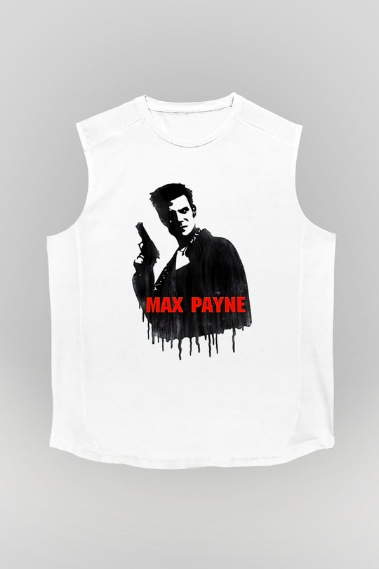Max Payne Baskılı Beyaz Unisex Kolsuz Tişört - Tshirt