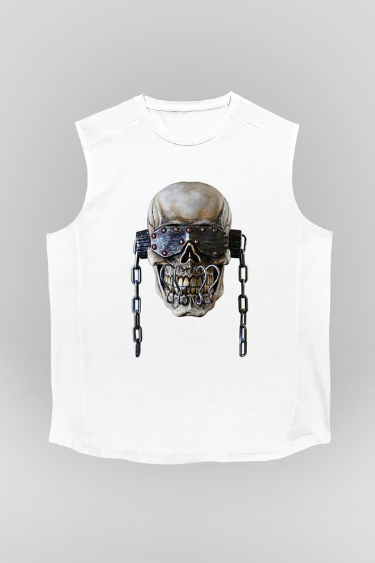 Megadeth Baskılı Beyaz Unisex Kolsuz Tişört - Tshirt