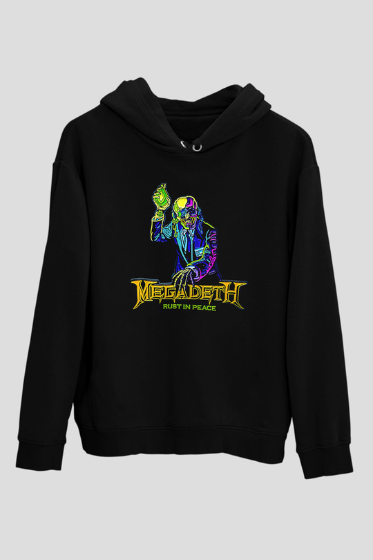 Megadeth Baskılı Unisex Siyah Kapüşonlu Sweatshirt